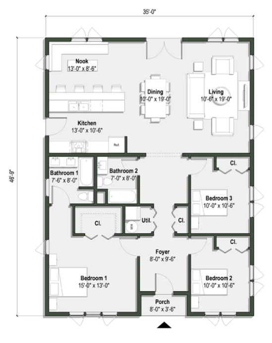 The Elizabeth 1600 sq ft - Floor plan